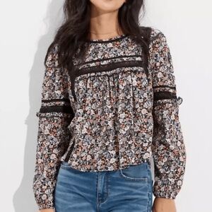NWT American Eagle Outfitters Floral and Lace Open Back Blouse